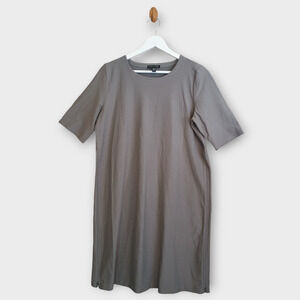 Eileen Fisher Dress Womens Small Gray Neutral Minimalist Stretch Side Zippers